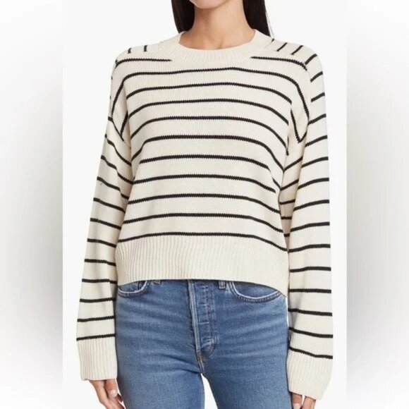 Tahari Womens Cream & Black Striped Knit Sweater Size XL - Picture 1 of 8
